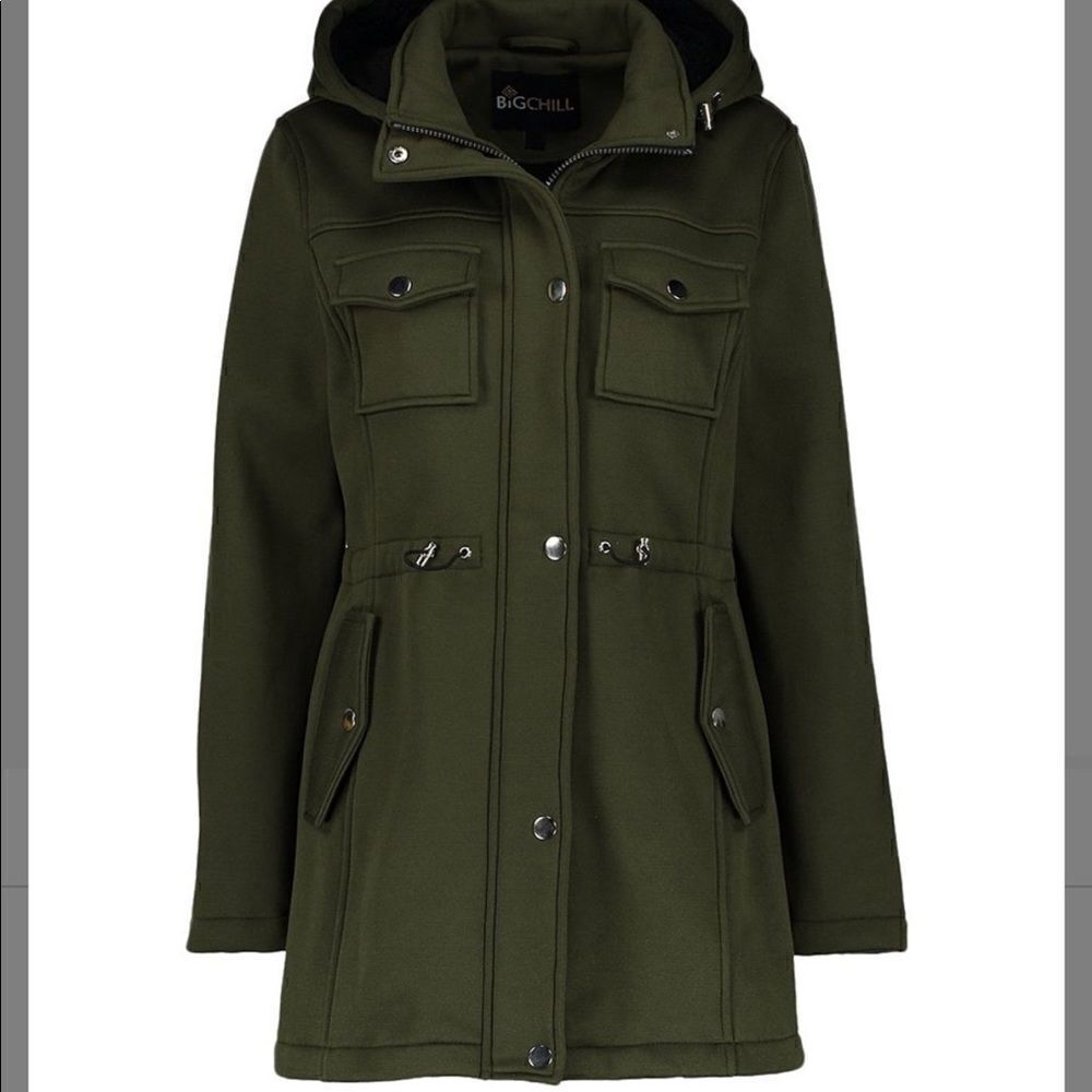 Big Chill Womens Olive Green Sherpa Lined Hooded Utility Parka Jacket Size M